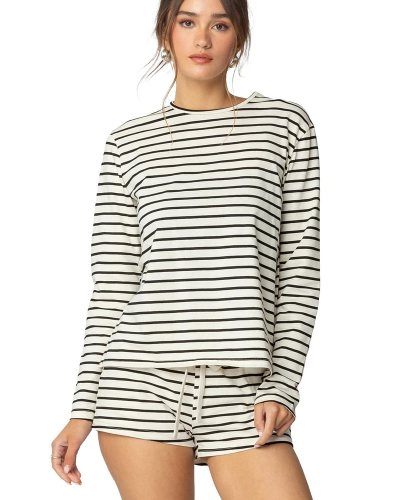 Edikted Womens Jordyn Striped Long Sleeve T Shirt