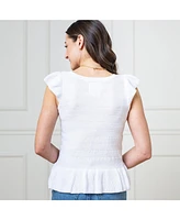 Hope & Henry Women's Organic Flutter Sleeve Peplum Sweater Top