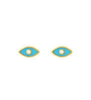 The Lovery Blue Enamel Evil Eye Stud Earrings 14K Gold