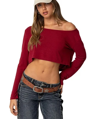 Edikted Womens Cropped Off Shoulder Top