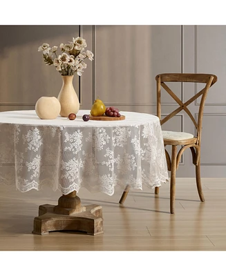 Hlc.me Jolene Floral Lace Fabric Tablecloth, Lace Fabric Table Cloth for Round Tables, Wrinkle Resistant Tablecloth