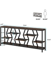 Tribesigns 70.9 Inches Sofa Console Table with 4 Tier Wood Storage Shelves, Industrial Extra Long Narrow Entryway Accent Tables for Hallway, Living Ro