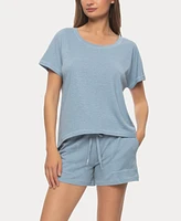 Felina Women's Lauren Linen Jersey Pullover Top and Shorts Sleepwear