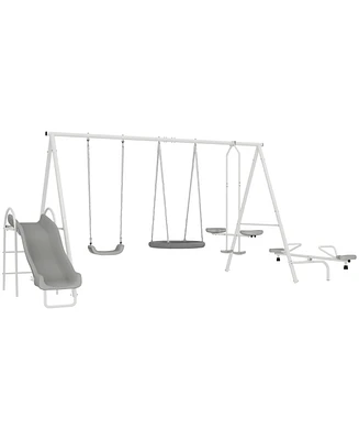 Outsunny Swing Set for Backyard, 5 in 1 Outdoor Playset,