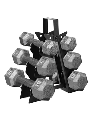 HolaHatha 5, 8 and 10 Pound Cast Iron Dumbbell Free Hand Weight Set with Rack