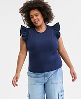 On 34th Trendy Plus Crewneck Flutter-Sleeve Top, Created for Macy's