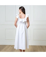 Hope & Henry Women's Linen Ruffle Collar Midi Dress