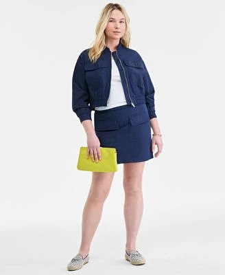 On 34th Womens Cropped Linen Utility Bomber Knit Scoop Neck Raglan Cap Sleeve Top Solid Linen Mini Skirt Exclusively At Macys