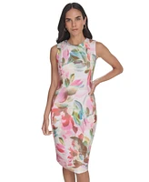 Calvin Klein Women's Printed Sleeveless Scuba Sheath Dress