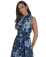Calvin Klein Women's Printed Cotton Tie-Waist Shirtdress