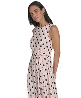 Calvin Klein Women's Printed Jewel-Neck Tie-Waist Dress