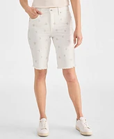 Style & Co Women's Embroidered Mid-Rise Denim Bermuda Shorts, Exclusively at Macy's