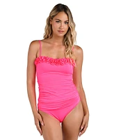 La Blanca Women's Island Goddess Ruffled Bandeau Tankini Top