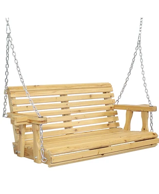 Traditional Wooden Hanging Porch Swing - 2-Person Bench - 58.5-Inch