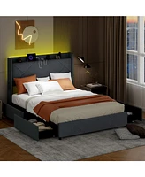 Bed Frame with Led Lights and Charging Station