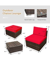 Gymax 5PCS Outdoor Patio Furniture Set w/ Coffee Table Ottoman Cushion