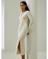 Lilysilk Women's Elegant Wrap-Front Silk Knit Dress