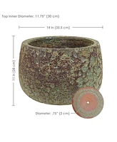 14" Lava Finish Ceramic Plant Pot - Features 1 Drainage Hole - 3.05 Gal Soil Capacity - Green Distressed Ceramic