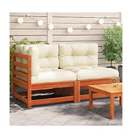 Patio Sofa with Cushions 2-Seater Wax Brown Solid Wood Pine