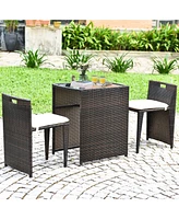 Gymax 3 Pcs Cushioned Wicker Patio Furniture Set Seat Sofa Outdoor No Assembly
