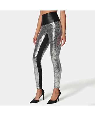 Bebe Women's Satin Elastic Waistband Sequin Legging