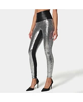 Bebe Women's Satin Elastic Waistband Sequin Legging