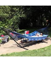 Hand-Woven Cotton and Nylon American-Style Mayan Hammock with 15-Foot Steel Stand - 400-Pound Capacity