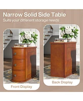 Tribesigns Wood End Table, 3-Drawer Narrow Side Table Slim Chair Solid Side Table, No Assembly Required, Finished Back, Walnut