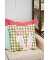 18" x 18" Easter Spring Themed Bunny Ears Spring Embroidered Accent Throw Pillow