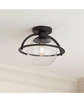 Possini Euro Oblys 12"W Black Ceiling Light with Clear Glass - Possini Euro Design