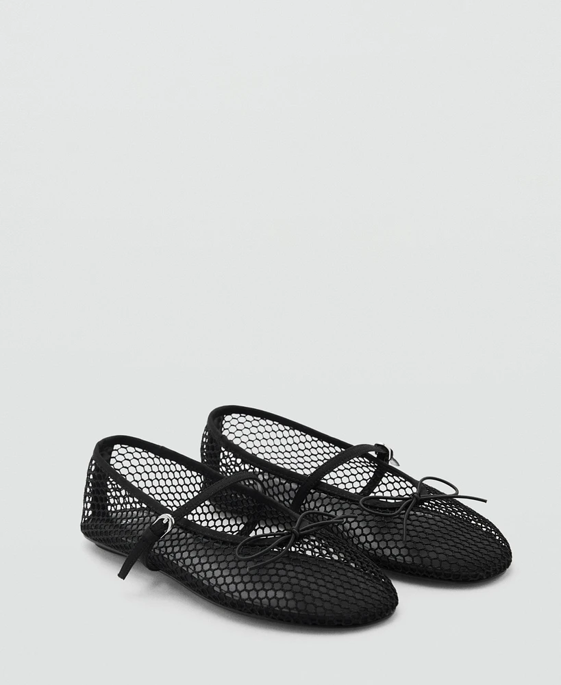 Mango Women's Strap and Buckle Detail Mesh Ballet Flats
