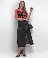 Dkny Womens Floral Jacquard Sweater Organza Midi Skirt