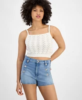 Guess Women's Ruth Cotton Cropped Pointelle Sweater