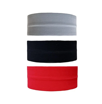 Women's Pack of Wide Training Headbands - Red + Grey + Black