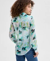 I.n.c. International Concepts Petite Printed Long-Sleeve Blouse, Exclusively at Macy's