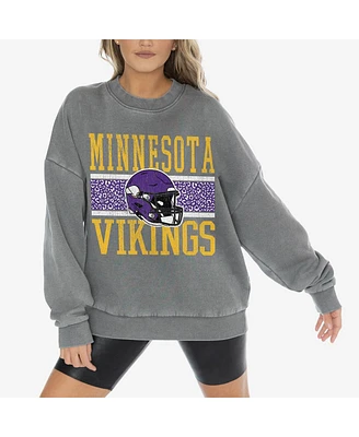 Gameday Couture Women's Gray Minnesota Vikings Vintage Wash Oversized Crewneck Fleece Pullover