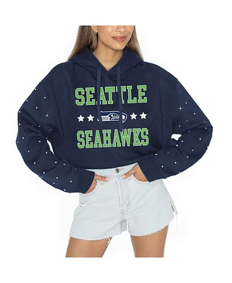 Gameday Couture Women's College Navy Seattle Seahawks Like A Star Scrunch Waist Pullover Rhinestone Hoodie