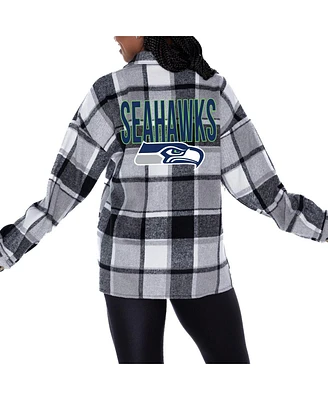 Gameday Couture Women's Gray Seattle Seahawks Fieldside Fun Plaid Button-Up Overshirt