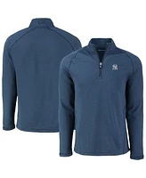 Cutter Buck Men's Heather Navy New York Yankees Peshastin Eco Fleece Raglan Quarter-Zip Top