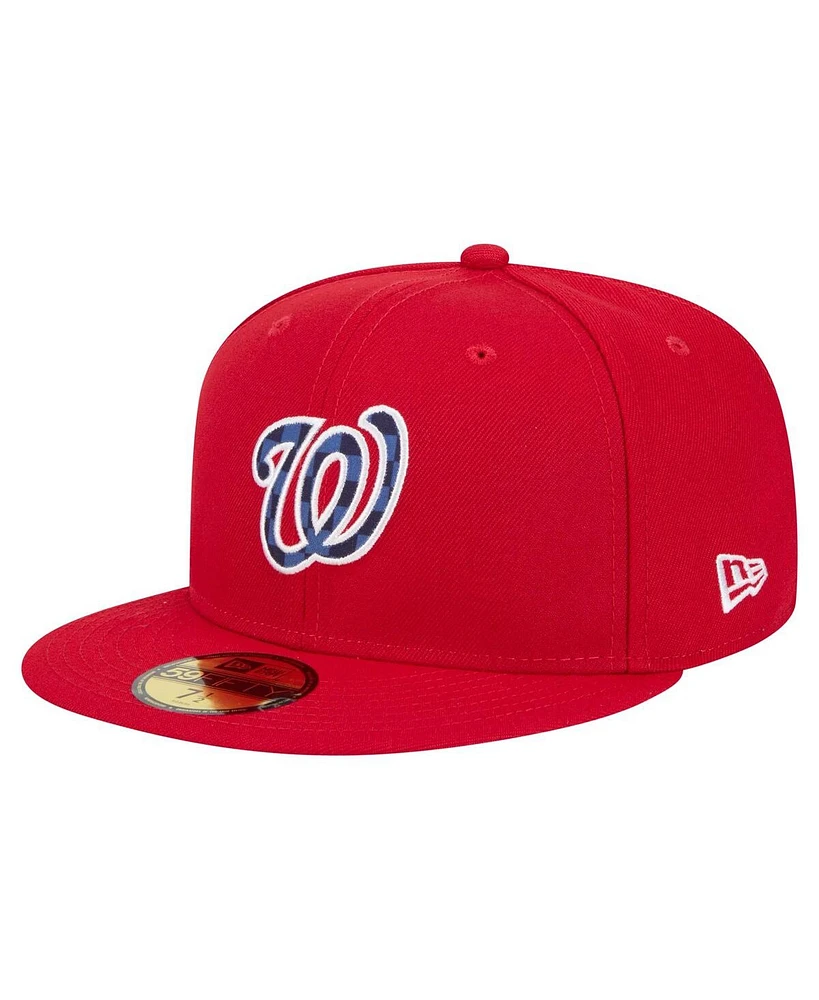 New Era Men's Red Washington Nationals Checkered Undervisor 59FIFTY Fitted Hat