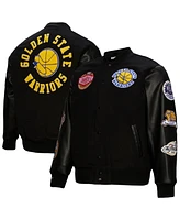 Mitchell & Ness Men's Black Golden State Warriors Hardwood Classics Blackout Collection Full-Snap Varsity Jacket