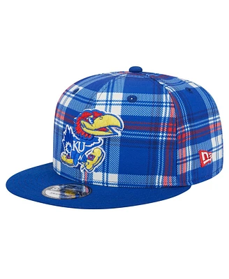 New Era Men's Royal Kansas Jayhawks Plaid 9FIFTY Snapback Hat