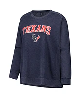 Profile Women's Navy Houston Texans Acid Wash Raglan Pullover Sweatshirt