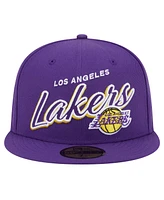 New Era Men's Purple Los Angeles Lakers Sport Night Script Sided 59FIFTY Fitted Hat