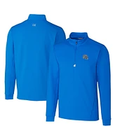 Cutter Buck Men's Blue Detroit Lions Helmet Traverse Stretch Quarter-Zip Pullover Top