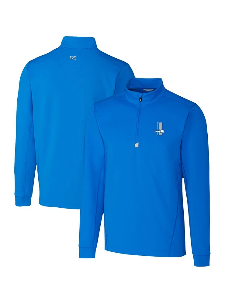 Cutter & Buck Men's Blue Detroit Lions Throwback Logo Traverse Stretch Quarter-Zip Pullover Top