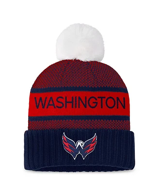 Fanatics Women's Navy/Red Washington Capitals Authentic Pro Rink Cuffed Knit Hat with Pom