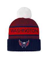 Fanatics Women's Navy/Red Washington Capitals Authentic Pro Rink Cuffed Knit Hat with Pom