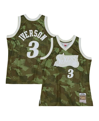 Mitchell & Ness Men's Allen Iverson Camo Philadelphia 76ers Hardwood Classics 1997/98 Ghost Green Swingman Jersey