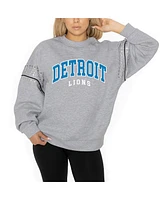 Gameday Couture Women's Ash Detroit Lions Rhinestone Drop Shoulder Oversized Fleece Pullover Sweatshirt